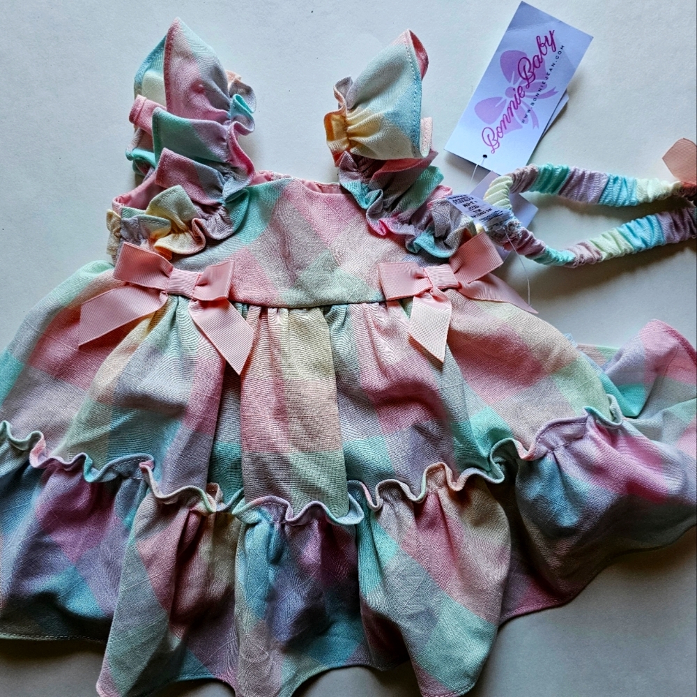 Bonnie Baby Toddler Zip-up Dress and Headband Size 3-6M NEW